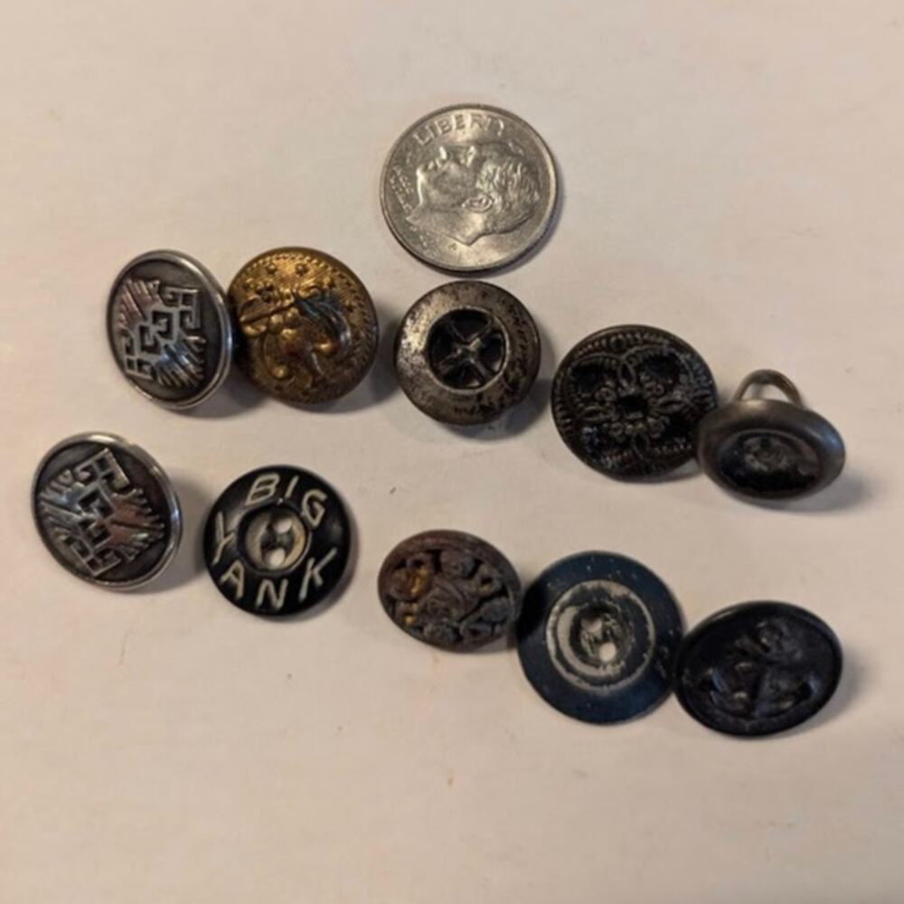 Antique Vintage Button Lot 10 Metal, Shank, Fashion Estate Collector LOT E
